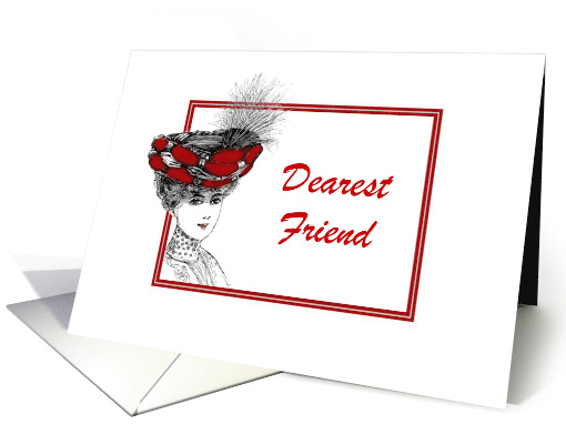 Dearest Friend-Blank Note-Victorian-Lady In Red Hat-Custom card