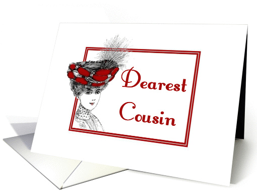 Mother's Day-For Cousin-Vintage-Victorian Lady In Red Hat card