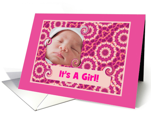 Baby Announcement-It's A Girl-Pink Abstract Design--Photo card