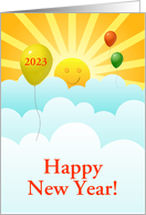 Happy New Year 2023 Sunshine Happy Face With Balloons In Clouds card