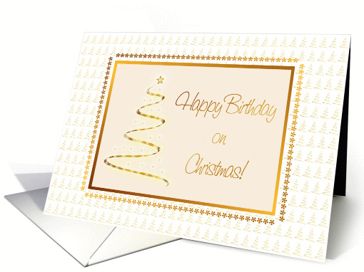 Gold Tree Christmas Card-Birthday On Christmas card (973105)