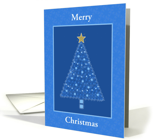 Merry Christmas-Blue Holiday Tree-Gold Star-Custom card (986645)