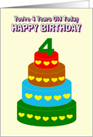 4 Year Old Birthday Card - Birthday Cake card