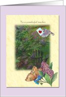 Teacher’s Birthday Illustrated Butterfly Garden card