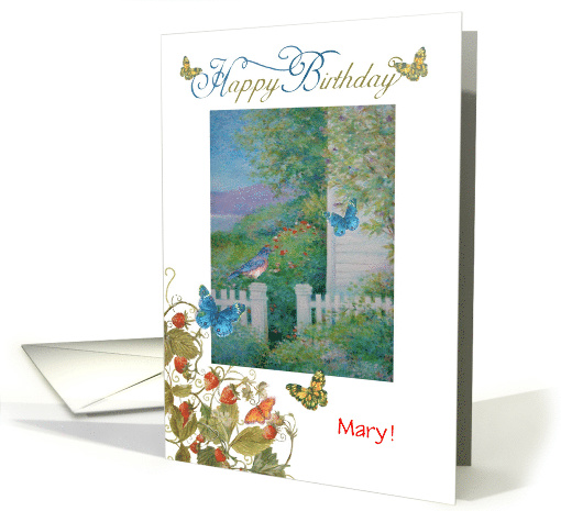 Custom Front Birthday with Bluebird Garden Cottage card (1563572)