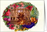 Notre Dame with illustrated Christmas Wreath Border card