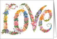 LOVE illuminated floral font watercolor card