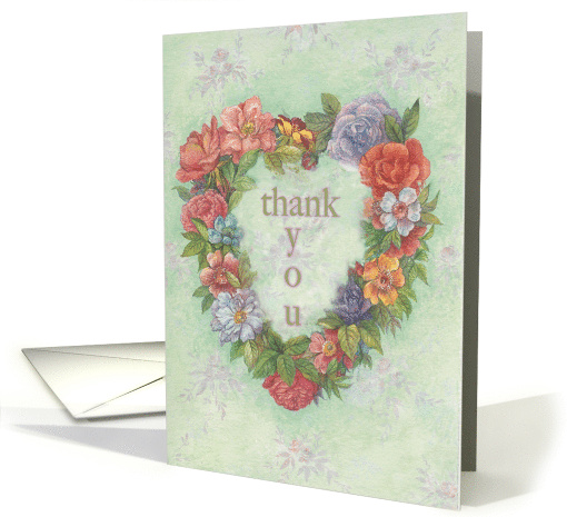 Thank You Illustrated Floral Heart Wreath card (350600)