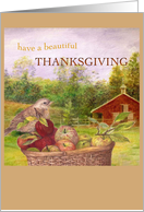 Personalized Thanksgiving Barn Apple Basket card