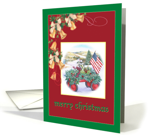 Xmas Bell & Holly Patriotic Traditional Landscape card (873892)