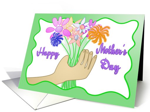 Mother's Day Mom - Child's Hand Light Skin - Flowers card (604729)