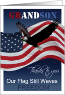 Grandson Thanks to you Our Flag still waves freedom Veterans Day card