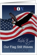 Son Thanks to you Our Flag still waves freedom Veterans Day card