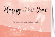 Happy New Year 2024 Snow Falling Champagne Glasses card