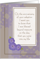 Adoption Day Anniversary from Mom Purple Flowers on Taupe card