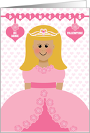Princess Valentine Young Girl Blonde Hair Pink Roses Valentine’s Day card