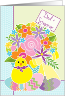 Dad and Stepmom Happy Easter Cute Yellow Chick Flowers and Eggs card