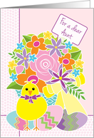 Aunt Happy Easter Cute Yellow Chick Flowers and Eggs card