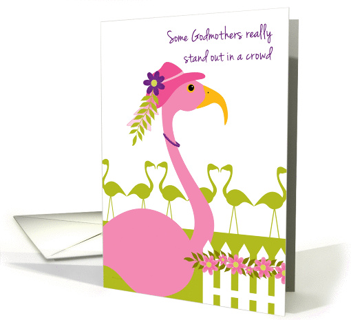 Godmother Mother's Day Fun Pink Flamingo Wearing a Hat card (1055437)
