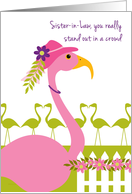 Sister-in-Law Mother’s Day Fun Pink Flamingo Wearing a Hat card