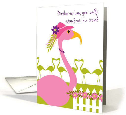 Mother-in-Law Mother's Day Fun Pink Flamingo Wearing a Hat card