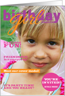 Girls Birthday Party Photo Invitations Glossy Magazine Cover Look card