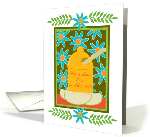 Son and Wife Rosh Hashanah Honey Apples Flowers Folk Art Inspired card
