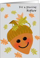 Nephew First Thanksgiving Cute Acorn and Falling Oak Leaves card