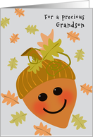 Grandson First Thanksgiving Cute Acorn and Falling Oak Leaves card