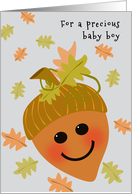 Baby Boy First Thanksgiving Cute Acorn and Falling Oak Leaves card