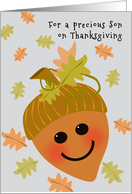 Son First Thanksgiving Cute Acorn and Falling Oak Leaves card