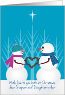 Stepson and Daughter-in-law Christmas Snowman Couple with Twig Heart card