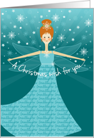 Granddaughter Christmas Wish Fairy with Red Hair on Aqua and Blue card