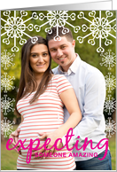 Christmas Pregnancy Photo Announcements Expecting Girl Pink Snowflakes card