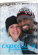 Christmas Pregnancy Photo Announcements Expecting Boy Blue Snowflakes card