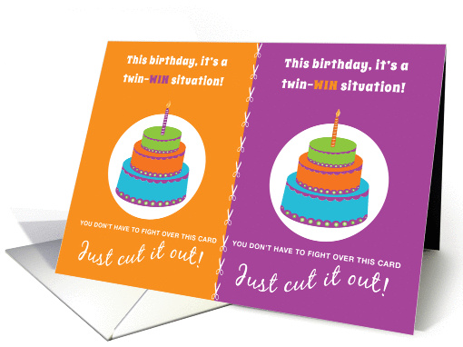 Funny Birthday for Twins to Share Just Cut it Out Purple... (1186036)