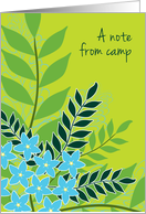Camp Notes Letter Home from Camper Blue Flowers and Ferns Bright Green card