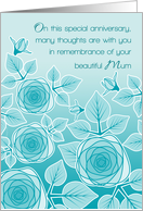 Remembrance of Mum Anniversary Passing Pretty Aqua Blue Rose Garden card