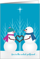 Christmas for Girlfriend of Son Cool Snowman Couple Under Winter Star card