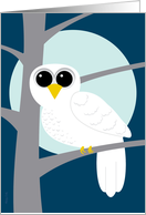 Winter Solstice Snowy Owl on Branch Full Moon Haiku card