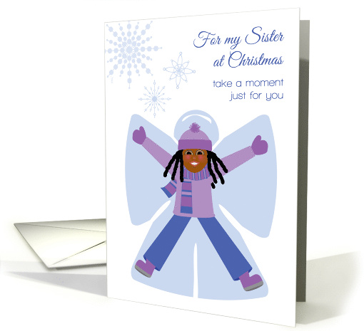 Sister Christmas African American Girl Snow Angel Snowflakes card