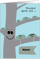 Child at Camp Cute Tree and Lichens Miss You Love You Add Custom Name card