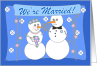 Wedding Announcement Just Married Canopy and Snowman card