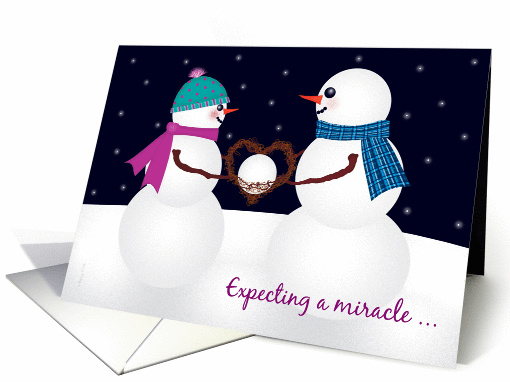 Expecting a Miracle Pregnancy Announcement Winter Snowman card