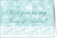 Aqua Butterfly Maid of Honor Sister card
