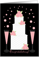 Pink Champagne & Cake Wedding Congratulations card
