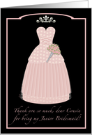 Pink Princess Cousin Thanks Junior Bridesmaid card