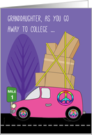 Granddaughter Away to College in a Pink Van with Rainbow Peace Sign card