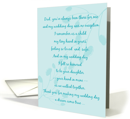 Dad Thank You for My Wedding Sweet Note to Father on Aqua card