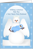 Baby Boy 1st Christmas Snowfolks Angel card